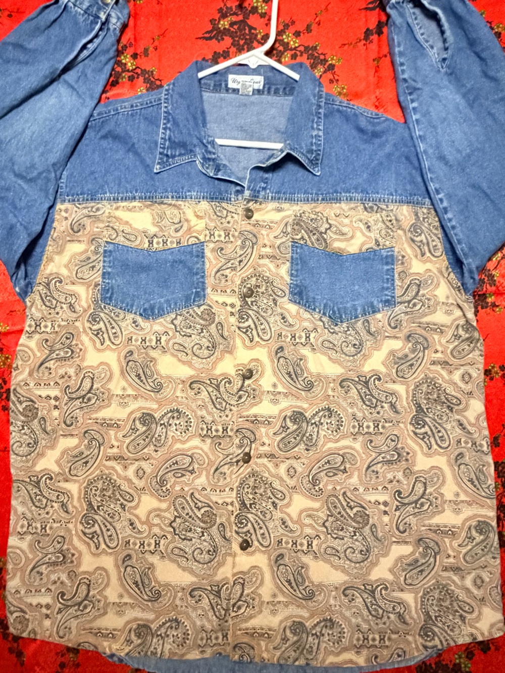 Women’s Paisley Panel Denim Work Shirt - Blue/Tan by Urgent Gear